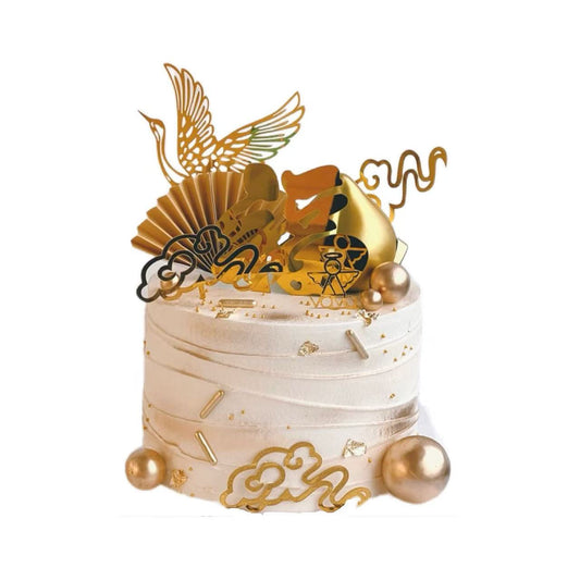 Golden Crane Longevity Cake – A Graceful Symbol of Health, Honor, and Long Life