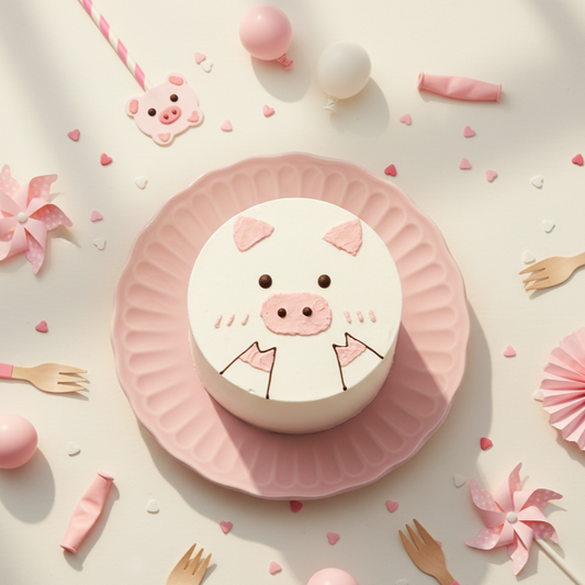 Cute Piggy Cake – Korean Style Minimalist Design
