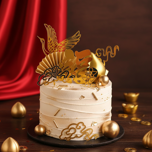 Golden Crane Longevity Cake – A Graceful Symbol of Health, Honor, and Long Life