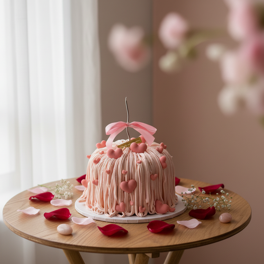 Blushing Heart Ribbon Cake – A Whirl of Love and Delight