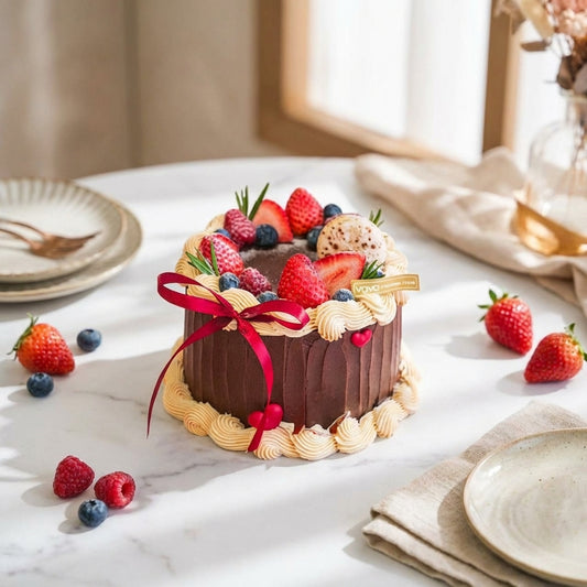 Chocolate Berry Chiffon Cake – Ribbon & Macaron Design