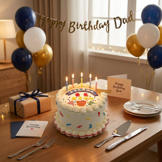 Best Dad Birthday Chiffon Cake – Festive Banner & Hearts