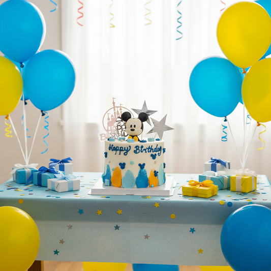 Mickey’s Castle Cake – Whimsical Blue & Yellow Celebration