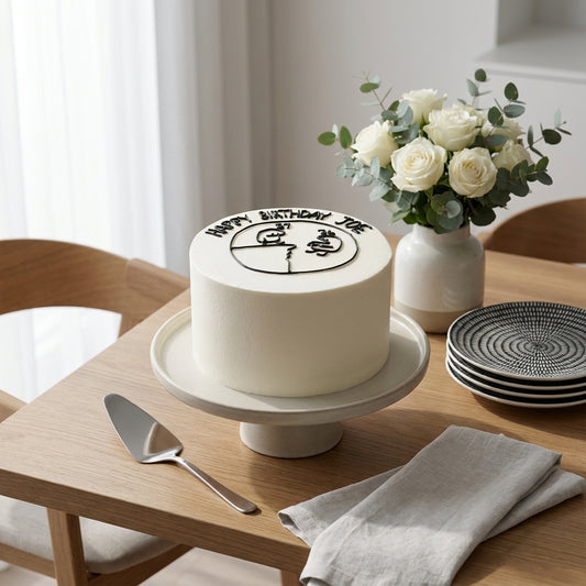 Minimalist Doodle Message Chiffon Cake - Clean, Modern & Quietly Playful