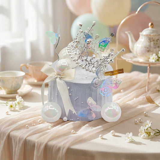 Pearl Crown Butterfly Chiffon Cake - A Fairytale Moment
