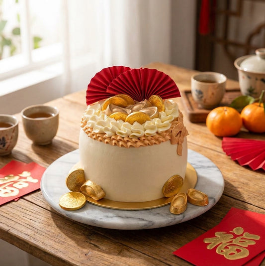 Prosperity Gold Ingot & Red Fan Chiffon Cake – Luxurious and Joyful celebration