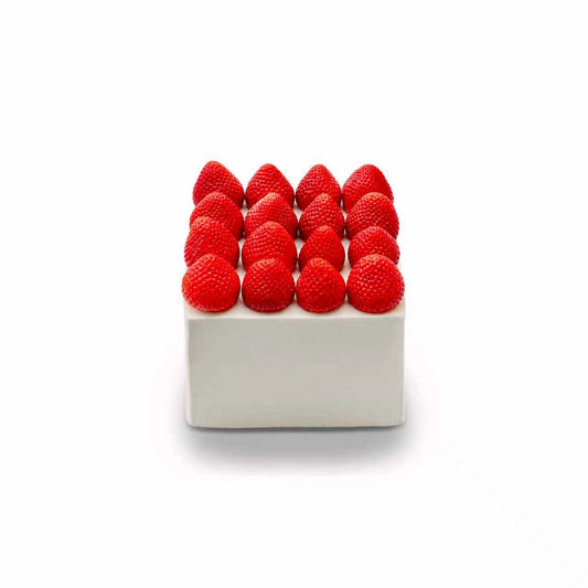 Strawberry Grid Cube Chiffon Cake - In Minimalist White