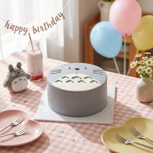 Totoro-Inspired Grey Chiffon Cake – Cute Minimalist Design