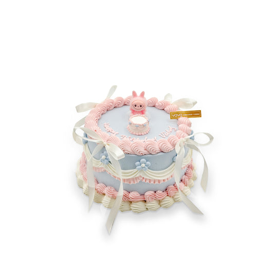 Pastel labubu Ribbon Chiffon Cake – Sweet Bow & Bloom Delight
