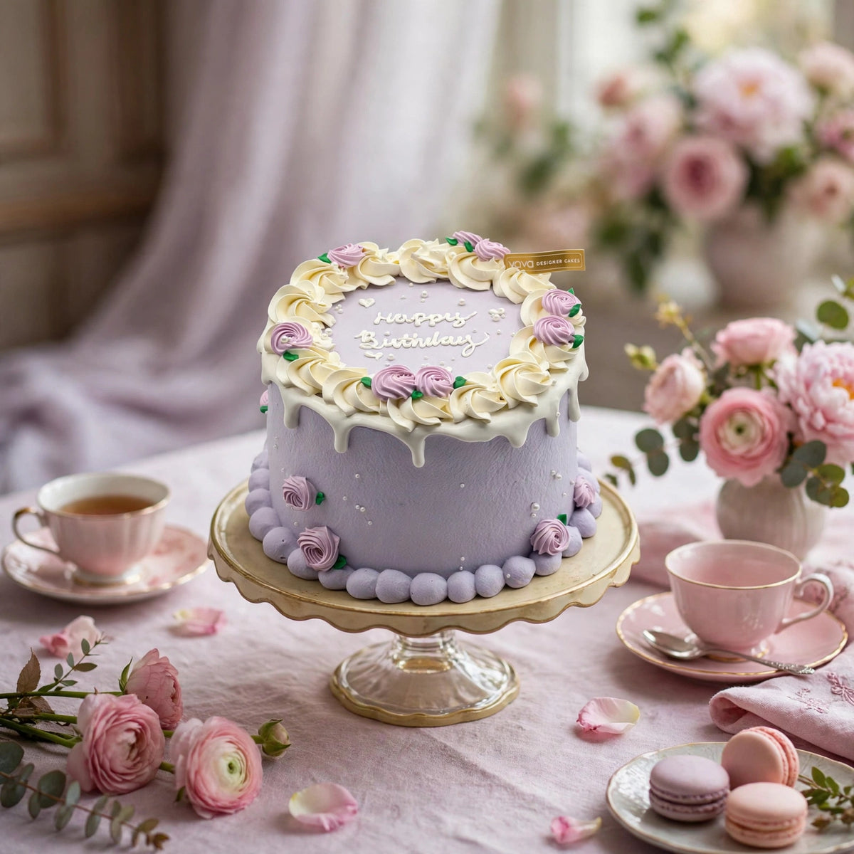 VaVa Designer Cakes Lavender Rose Birthday Cake – Elegant Floral Celebration