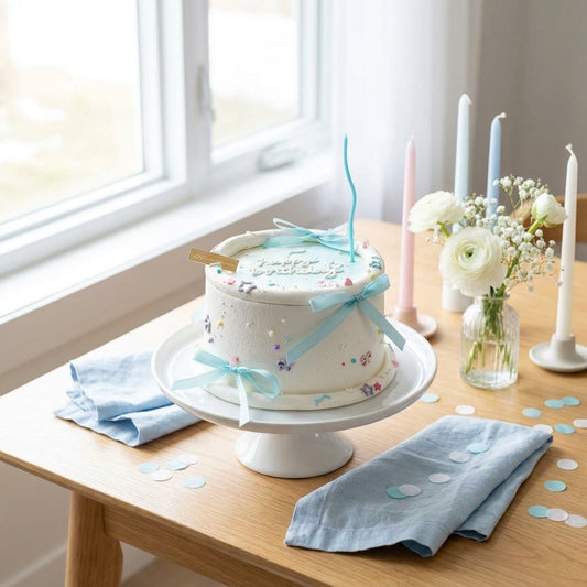 Blue Bow Birthday Chiffon Cake - With Confetti Sprinkles