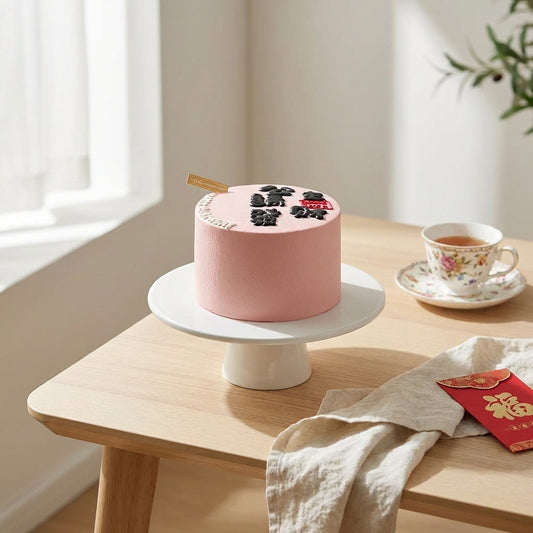 Good Luck Message Chiffon Cake – Minimal Pink with Calligraphy