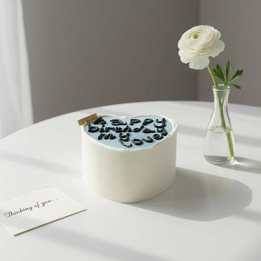 Heart Message Chiffon Cake – Blue Heart with Custom Piped Text