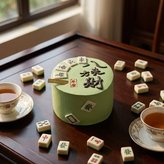 Mahjong Fortune Chiffon Cake – Playful luck & celebratory look