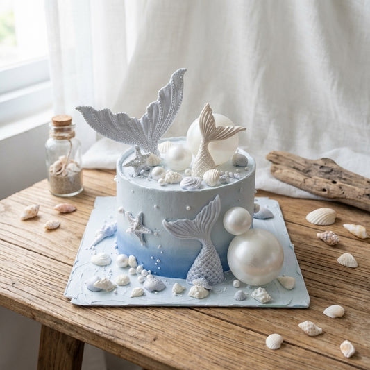 Ocean Pearl Mermaid Ombre Chiffon Cake - Pearls & Shells