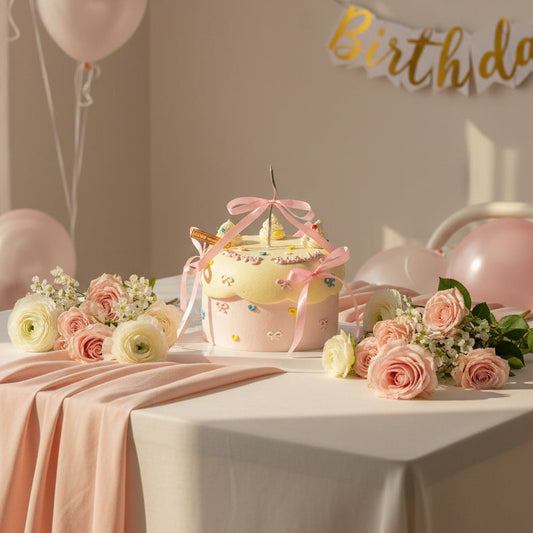 Pastel Ribbon Cake – Blush Pink with Delicate Bow Details
