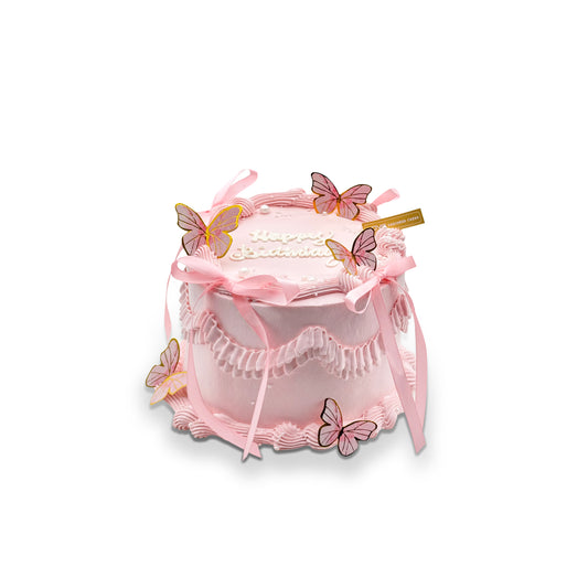 Pink Butterfly Ribbon Chiffon Birthday Cake  - Soft, Romantic & Picture-perfect