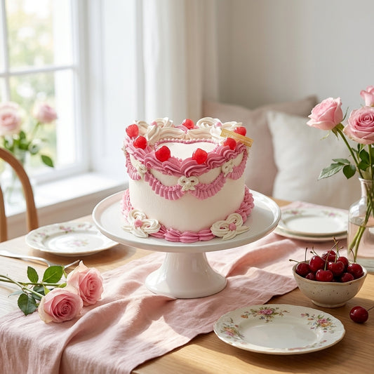 Pink Heart Cherry Chiffon Cake - Sweet Romance & Playful Detail