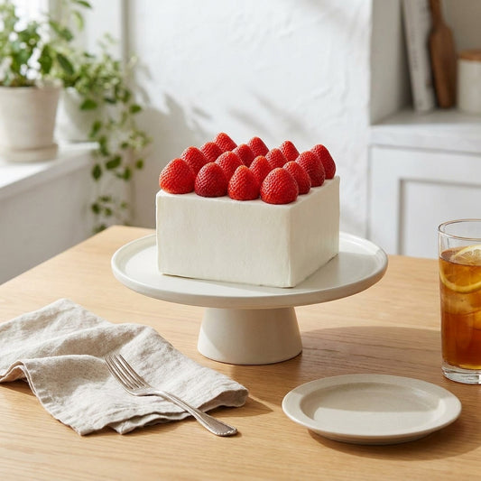 Strawberry Grid Cube Chiffon Cake - In Minimalist White