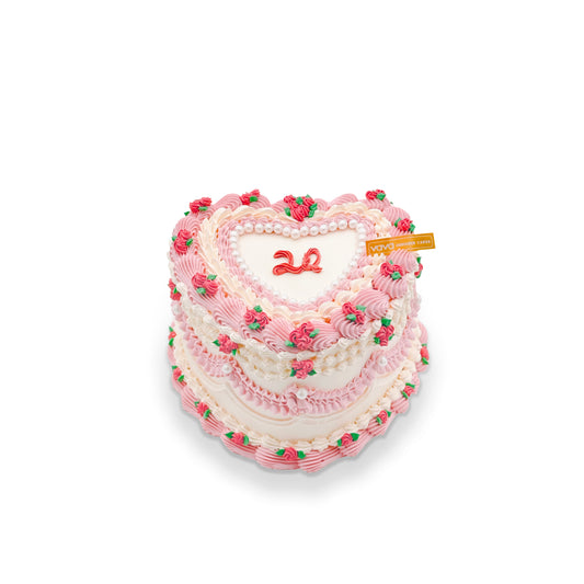 Vintage Pink Heart Chiffon Cake - Romantic & Charming